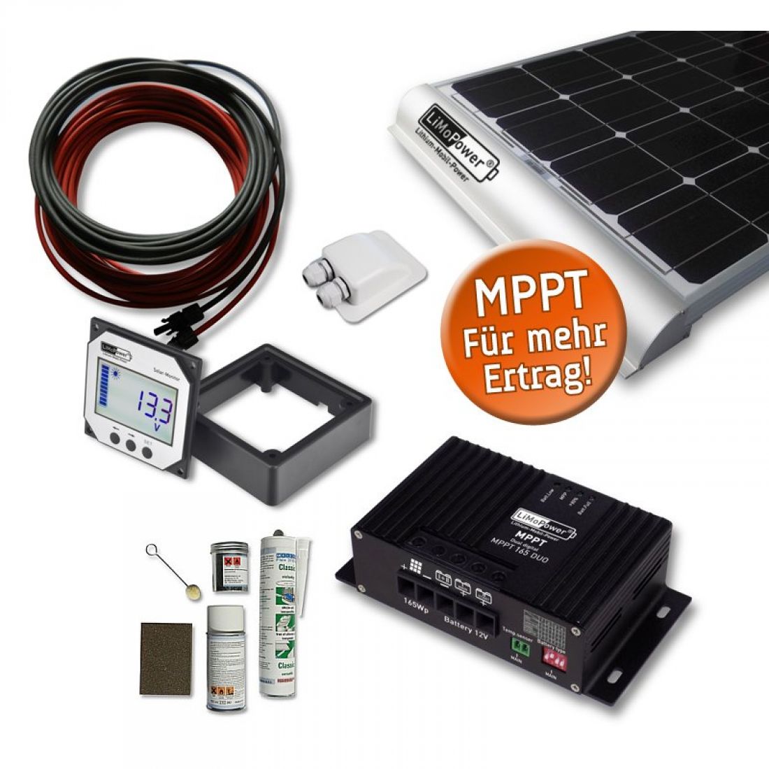 115 Watt LiMoPower Wohnmobil Solar Set mit MPPT 170 DUO - LiFePo4 Akku - 12V  / 100Ah, 1.180,00 €